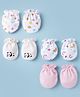 Ben Benny Interlock Knit Panda Floral & Hearts Printed Mittens Pack Of 4 - Pink & White