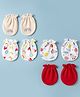 Ben Benny Interlock Knit Mittens with Rainbow , Space & 'Love' Print Pack Of 4 - White , Red & Cream