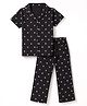 Kookie Kids Single Jersey Knit Half Sleeves Co-Ords Shirt & Pyjama Night Suit with Heart Print - Black