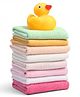 Ben Benny Terry Knit Hand & Face Towels With Duck Toy Pack Of 8 - Light Green, Yellow & Dark Pink