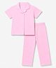 Kookie Kids Single Jersey Knit Half Sleeves Solid Co-Ords Shirt & Pyjama Night Suit - Pink