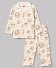 Babyhug Cotton Knit Full Sleeves Front Open Lion Face Printed Co-Ords Shirt & Pyjama Night Suit -White