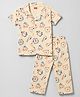 Babyhug Cotton Knit Half Sleeves Shirt & Pyjama Co-Ord Night Suit With Animal Print - Brown