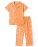 Babyhug Cotton Knit Half Sleeves Shirt & Pyjama Co-Ord Night Suit With Tropical Print - Orange