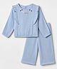 Bonfino 100% Cotton Woven Double Gauze Full Sleeves Top and Pant with Floral Embroidery in Light Blue