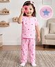 Kookie Kids Single Jersey Knit Half Sleeves Star & Heart Printed Co-Ords T-Shirt & Pajama Night Suit - Pink