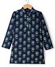 Pine Kids Cotton Woven Full Sleeves Floral Printed Kurta - Navy
