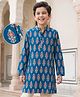 Pine Kids Cotton Woven Full Sleeves Floral Printed Kurta - Royal Blue