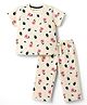 Kookie Kids Single Jersey Knit Half Sleeves Floral Printed Co-Ords T-Shirt & Pajama Night Suit - Off White