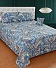 Morado Premium Glace Cotton 5 Pcs Queen Size Bedsheet Set (90x100 Inches) | 2 Pillow Covers & 2 Cushions with Fillers | Elegant Pom Lace Detail | Blue Rajasthani