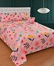 Morado Premium Glace Cotton Queen Size 5 Pcs Bedsheet Set (90x100 Inches) | Soft & Breathable Fabric | 2 Pillow Covers & 2 Filled Cushions | Elegant Pom Lace Detail | Pink Garden