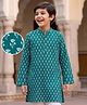 Pine Kids Cotton Woven Full Sleeves Floral Printed Kurta - Teal