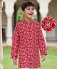 Pine Kids 100% Cotton Woven Full Sleeves Floral Printed Kurta - Red