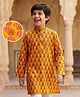 Pine Kids Cotton Woven Full Sleeves Floral Printed Kurta - Mustard