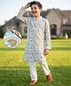 Pine Kids Cotton Woven Full Sleeves Kurta Pyjama Set With Floral Print - White
