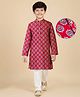 Pine Kids Cotton Woven Full Sleeves Kurta Pajama Set with Floral Print - Maroon