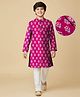 Pine Kids Cotton Woven Full Sleeves Kurta Pajama Set with Floral Print - Dark Pink