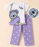Kookie Kids Single Jersey Knit Half Sleeves T-Shirt & Pyjama Night Suit with Bear & Star Print - White
