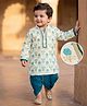 EARTHY TOUCH Cotton Woven Full Sleeves Floral Printed Kurta & Dhoti Set With Lace Detailing - OffWhite