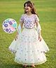 Pine Kids Woven Half Sleeves Choli & Lehenga Set With Dupatta - Cream
