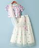 Pine Kids Woven Half Sleeves Choli & Lehenga Set With Dupatta - Cream