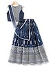 Pine Kids Woven Sleeveless Lehenga Choli Dupatta Set With Floral Print - Navy Blue