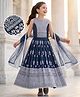 Pine Kids Woven Sleeveless Lehenga Choli Dupatta Set With Floral Print - Navy Blue