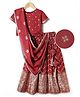 Pine Kids Woven Half Sleeves Floral Designed Choli Lahenga Set with Dupatta - Dark Red