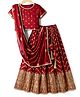 Pine Kids Woven Half Sleeves Floral Designed Choli Lahenga Set with Dupatta - Dark Red