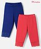 Honeyhap Premium Cotton Elastane Knit Three Forth Length Solid Leggings With Bio Finish Pack Of 2 - Limoges & Poppy Red