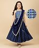 Pine Kids Woven Sleeveless Sequinned & Floral Foil Printed Lehenga Choli Set With Dupatta - Navy Blue