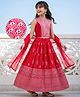 Pine Kids Woven Flared Lehenga Choli and Dupatta Set with Sleeveless and Floral Embroidery - Pink