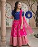 Pine Kids Woven Half Puffed Sleeves Floral Embroidered Choli Lahenga Set with Dupatta - Navy Blue