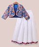 Pine Kids Woven Full Sleeves Printed Jacket & Choli Lehenga Set - Teal Blue