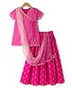 Pine Kids Woven Half Sleeves Choli and Lehenga with Dupatta and Geometric Grid Embroidery in Pink for 4-5 Years