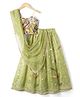 Pine Kids Woven Sleeveless Floral Sequinned Choli & Lehegnga Set With Dupatta - Lime Green