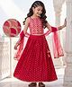 Pine Kids Woven Sleeveless Lehenga Choli Dupatta Set With Sequin Detailing & Floral Foil Print - Dark Pink