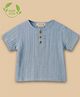 Cot & Candy Muslin Woven Half Sleeves Solid Tee - Blue