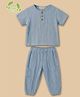 Cot & Candy Muslin Woven Half Sleeves Solid Tee & Pants Set - Blue