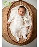 Cot & Candy Organic Interlock Knit Full Sleeves Lion Embroidered Shirt & Footed Diaper Pants - Off White
