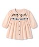 Bonfino 100% Cotton Woven Double Gauze Fit & Flare Collared Dress with Full Sleeves and Floral Embroidery with Lace Detailing - Pink