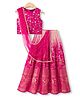 Pine Kids Woven Sleeveless Floral Embroidered Choli & Lehenga Set With Dupatta - Dark Pink