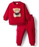 Babyoye 100% Cotton 3 Thread Heavy Guage Terry Knit Full Sleeves Bear Embroidered Winter Wear Suits - Red