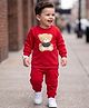 Babyoye 100% Cotton 3 Thread Heavy Guage Terry Knit Full Sleeves Bear Embroidered Winter Wear Suits - Red