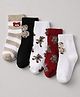 Doodle Poodle Cotton Blend Knit Ankle Length Socks with Stripes & Bear Print Pack of 5 - White, Black, Maroon & Tan