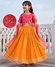 Pine Kids Woven Half Sleeves Choli & Lehenga Set with Geometric Print - Light Red & Orange