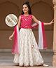 Pine Kids Woven Sleeveless Floral Embroidered & Foil Printed Lehenga Choli Set With Dupatta - Pink