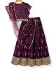 Pine Kids Woven Half Sleeves Lehenga Choli & Dupatta Set With Stone Embellishment - Wine