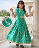 Pine Kids Woven Lehenga Choli and Dupatta Set with Half Sleeves and Floral Print - Dark Green