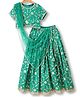 Pine Kids Woven Lehenga Choli and Dupatta Set with Half Sleeves and Floral Print - Dark Green